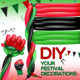 Charnoel 120 Pcs Juneteenth Balloons Black History Month Decoration 12 Inch Long 260 Latex Twisting Balloons for 1865 African American Independence Party Supplies Parade Event(Red,Black,Green)
