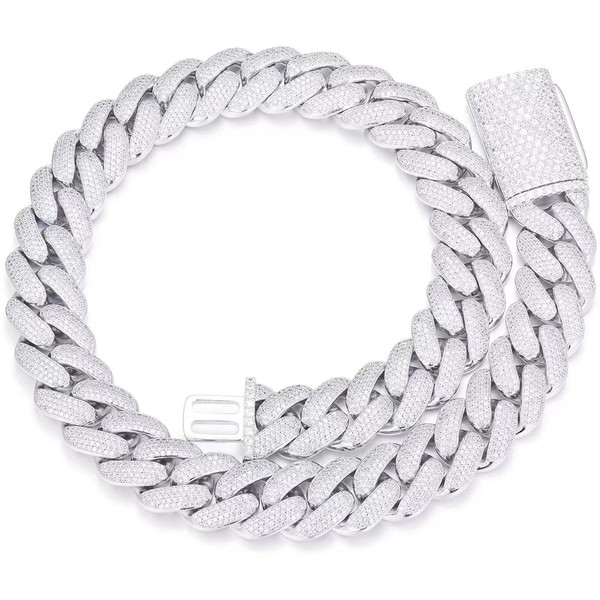OLVLUS 20mm Iced Out Cuban Link Chain 18K White Gold