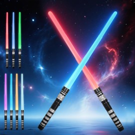 SOARFLY Children's Lightsaber, 7 Colours Lightsaber with Sound Effects and Silent Mode, 2-in-1 Lightsaber Children for Party, Cosplay and Gift, Silver