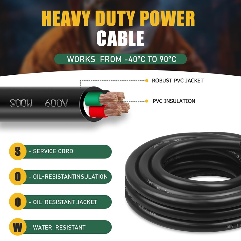 20ft 8/4 8 AWG Portable Power Cable (4 Conductor) -