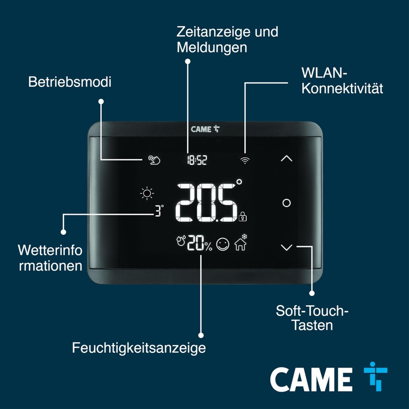 CAME TH/750 Wall Thermostat WiFi, App and Touch Screen, Double