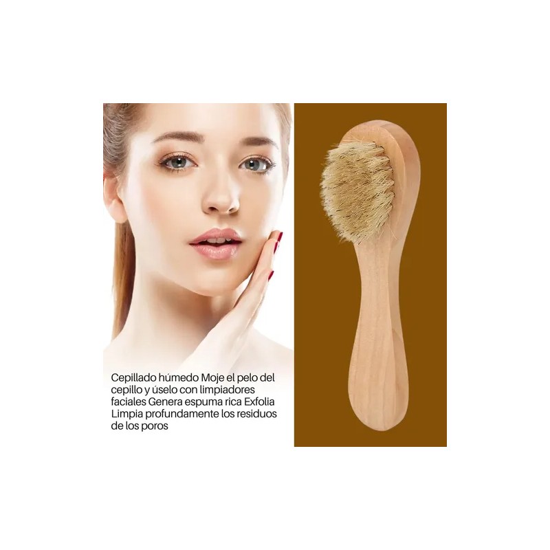 2 Cepillos Faciales Exfoliantes Mango Madera Cerda Natural