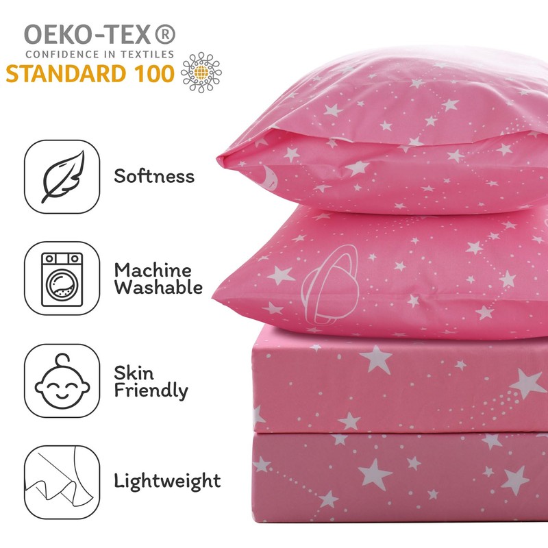 JSD Gradient Pink Moon Stars Kids Sheet Set Twin Size,