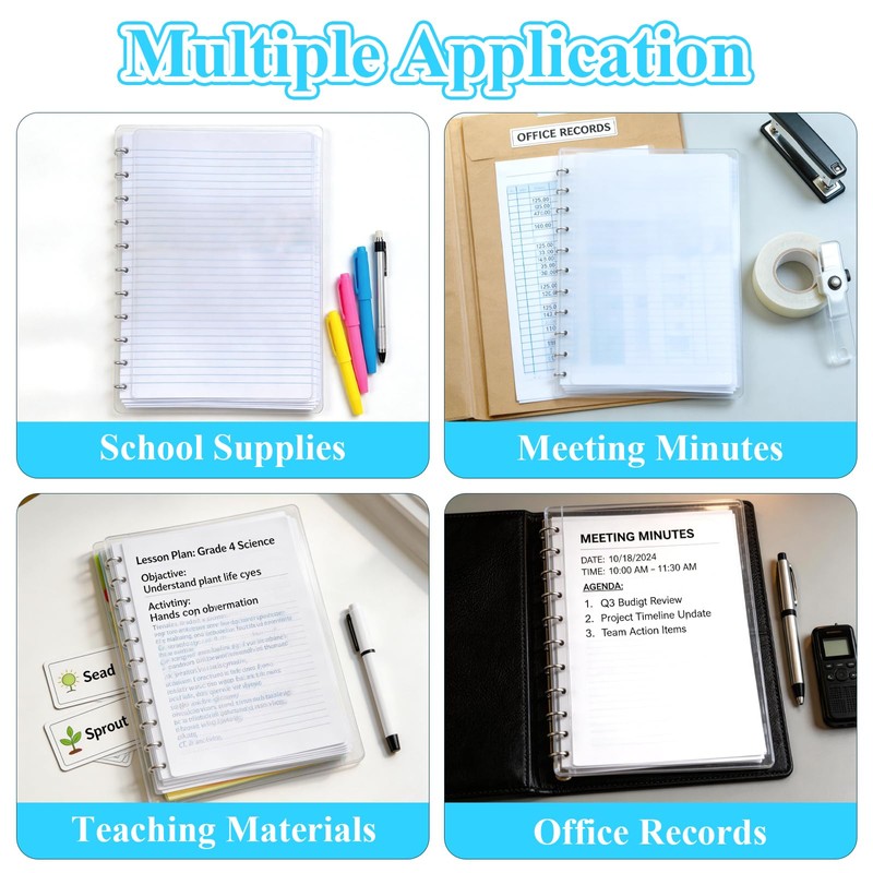 Supkiir 6 Pcs Letter Discbound Notebook, PP Clear Notebook Cover,