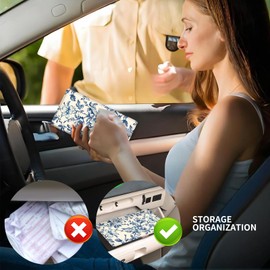 ADUQLZUX Leather Car Registration and Insurance Card Holder, Cute Car Accessories Vehicle Glove Box Car Organizer for Documents, Cards, License Beautiful Boho Flowers