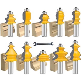 OLETBE Architectural Molding Router Bit Set 10 PCS 1/2-Inch Shank , Corner Rounding Edge-Forming Roundover Beading Router Bit Set, Woodworking Milling Cutter Tools, Carbide CNC Router (Orange)