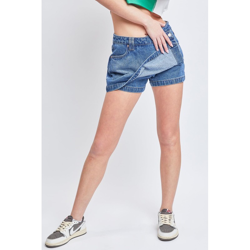 YMI Women's Denim Wrap Skort, Black, 11