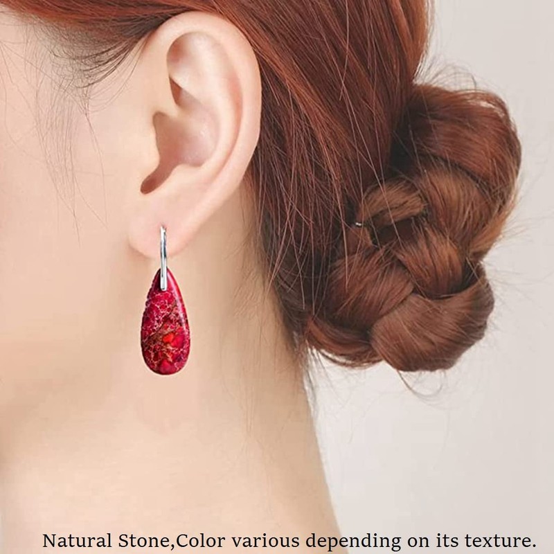 NUZUJX Imperial Jasper Stone Drop Earrings for Women Geometry Leaf