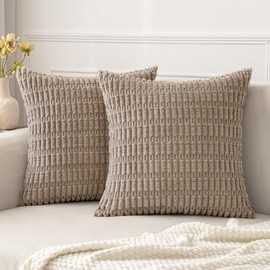 MIULEE 2er Set 45x45 cm Kordsamt Kissenbezüge Moderne Kissenhüllen Dekorative Sofakissen Dekokissen Weicher Zierkissenbezug für Wohnzimmer Sofa Schlafzimmer Boho Dekor Hellbraun