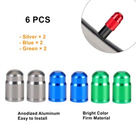 T TAKONE Bicycle Valve Caps, Pack of 6 Ultralight Aluminium Schrader Valve Caps, Valve Caps Bicycle American for Bicycle, Mountain Bike, Road Bike (Schrader Valve Caps (Blue, Green, Silver))