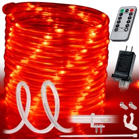 WYZworks 100ft Red LED Outside Rope Light - 8 Modes, Waterproof Permanent Outdoor Accent Lighting w/Remote, Flexible Clear Tube, ETL Certified, Exterior Christmas Patio Palm Tree Yard Ambient