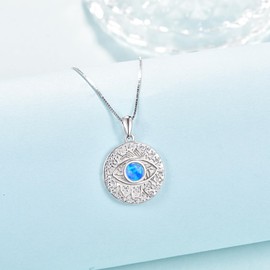 ZIPPICE Evil Eye Moonstone/Opal/Cubic Zirconia Necklace 925 Sterling Silver Eye of Horus Necklace Blue Opal Evil Eye Pendant Jewellery Gifts for Women Girls Women Friends, Sterling Silver