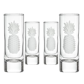 Rolf Glass Fresh Pineapple Shot Glass | 2.5oz Engraved Glass Cordial | Spirits or Tequila Sipper | Tropical Sand-Etched Pineapple Design | Lead-Free | Made in the USA | Set of 4