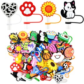 Gibleitz Random Different Straw Cover Caps for Tumbler Cup,20PCS Mixed Cute Dringking Straw Toppers,10mm Dust-Proof Reusable Straw Tips Lids,Bulk PVC Straw Protector for Party Gifts