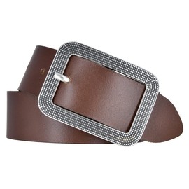 Mytem-Gear Women's Leather Belt, 4 cm, Women's Belt, Leather Belt, Jewellery Clasp, Cognac