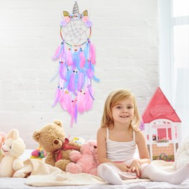 QtGirl Dream Catchers for Kids Unicorn Wall Decor for Girls Bedroom Flower Feather Wall Hanging Decoration