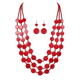 Rosslyons Multi layered Chunky Beaded Necklaces for Women Boho Colorful Shell Strand Statement Necklaces With Earrings Set Fashion Costume Jewelry Gifts (Red)