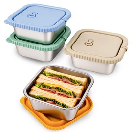 4 Pack 32oz Stainless Steel Sandwich Containers with Silicone Lids