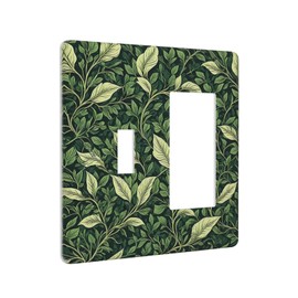 Vintage Green Plant Leaves 2 Gang Combo 1 Toggle 1 Rcoker Light Switch Covers Decorative Switch Plates Electrical Switch Plates and Outlet Covers for Home Art Decor 4.5 X 4.5 IN