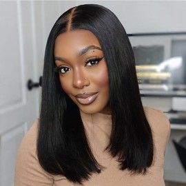 mscoco Wear and Go Glueless Wigs Human Hair Pre Plucked Pre Cut 6×5 HD Lace Straight Wigs Human Hair for Black Women Pre Bleached Knots 180% Density 18inch Natural Black Wig