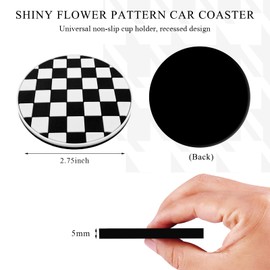 DXNQ 4 PCS Car Cup Coasters, 2.76 Inch Anti-Slip Checkered Vehicle Cup Holder Insert Coasters, Auto White & Black Drink Cup Mats for Front Console Cup Holders, Car Accessories (Checkerboard)