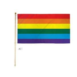 JumpingLight 5 Wood Flag Pole Kit Wall Mount Bracket with 3x5 Rainbow Striped Polyester Flag - Quality Flags