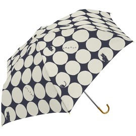 S21001 Folding Umbrella, 21.7 inches (55 cm), Wind Resistant Mini, Large Polka Dots and Cats, Off White