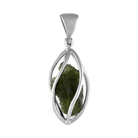 Rough Gemstone Sterling Silver Cage Pendant, Sterling Silver, Moldavite
