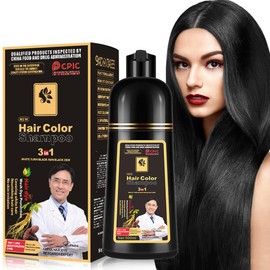 Black Hair Dye, Hair Dye Shampoo for Men and Women, Hair Colour Shampoo for Grey Hair Cover, Shampoo Para Canas, Hair 3 in 1, 16.9 Fl Oz (Natural Black)