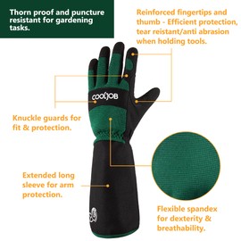 COOLJOB Thorn Proof Rose Pruning Garden Gloves for Men, Long Sleeve Padded Yard Work for Bush, Blackberry, Cactus, Heavy Duty/Puncture Resistant/Machine Washable, Large, Green