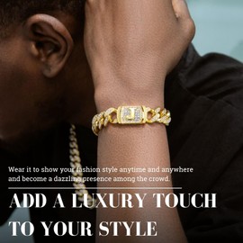 Halukakah Over 400 Diamonds 18K Real Gold/Platinum White Gold Plated Cuban Link Chain Bracelet for Men and Women Initial Bubble Letter Clasp - With Gift Box - For Your Loved Ones, Brass, No gemstone