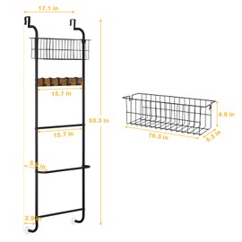 Over The Door Towel Rack Behind Door Towel Holder for Bathroom 5 Tier Over The Door Towel Bar with Basket Towel Rack Door Hanger with Hooks for Clothes Toiletries (Brown and Black)