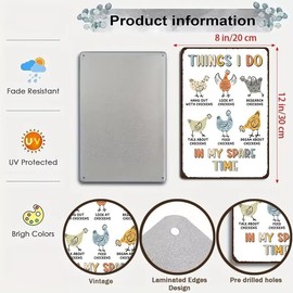 Funnysign Vintage Chicken Sign Things I Do In My Spare Time Funny Tin Sign for Chicken Coop Farm Kitchen Garden Yard Decor 8x12 inch(3882)