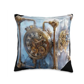 Steampunk Clock Ice Cube Mechanical Art Throw Pillow