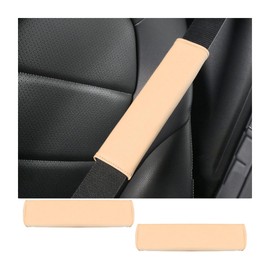 JNNJ Pack of 2 Seat Belt Shoulder Pads, Durable Leather Pads, Car Seat Belt Covers for Adults, Children, Women and Men (Beige)