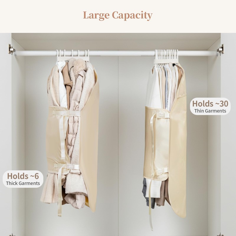 PAVSTINE Hanging Wardrobe Organiser with Compression, Space Saving, Pink