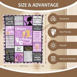 Yasrlvun 13th Birthday Gifts for Girls 13th Birthday Blanket 50“ x 60" Girls 13th Birthday Gifts Daughter Niece Granddaughter 13 Year Birthday Gift