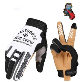 EXCEREY Chessboard Grid Motorcycles Racing Bicycles Full Finger Gloves for Adult Cycling Climbing Riding Biking Outdoor Sports (White, Size L)