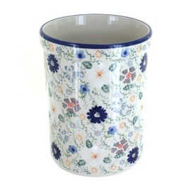 Blue Rose Polish Pottery Carnival Utensil Jar