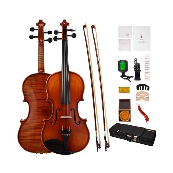 PHOENIX Violin 4/4 Full Size Set, Fiddle Solid Wood for