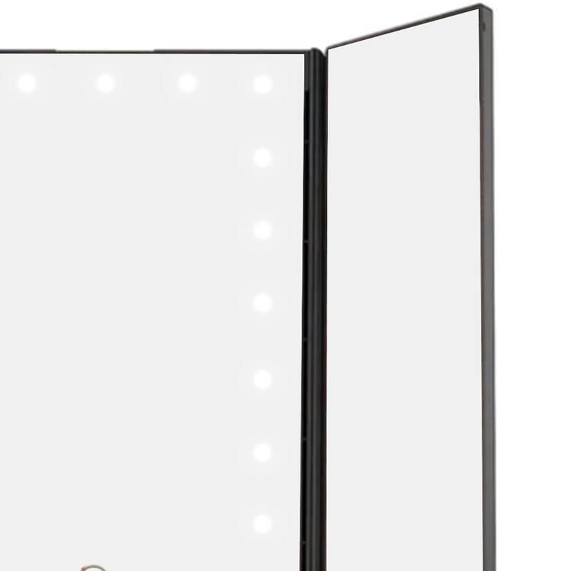 LED Vanity Mirror Three Fold USB Black with Data Cable