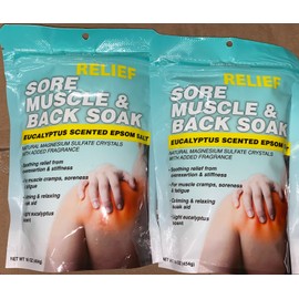 Relief Lot 2 ~ 16 0z Bags Relief Sore Muscle & Back Soak Eucalyptus Scented Epsom Salt