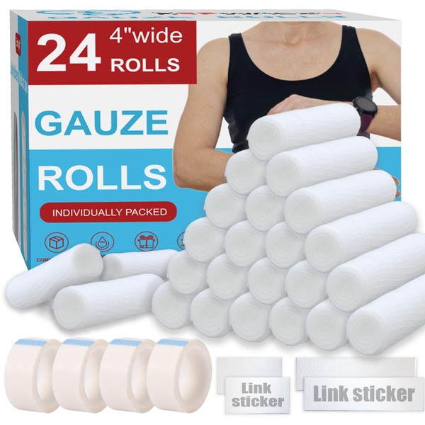 KIWAEZS Gauze Rolls Pack of 24 – 4 ” x 4.1 yd Premium Quality Lint and Latex-Free Conforming Stretch Bandages Designed for Wound Care for Wound Dressing Support (Ideal for use as a Mummy wrap)