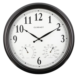 CLXEAST 16" Outdoor Clocks Waterproof with Thermometer & Hygrometer,Black