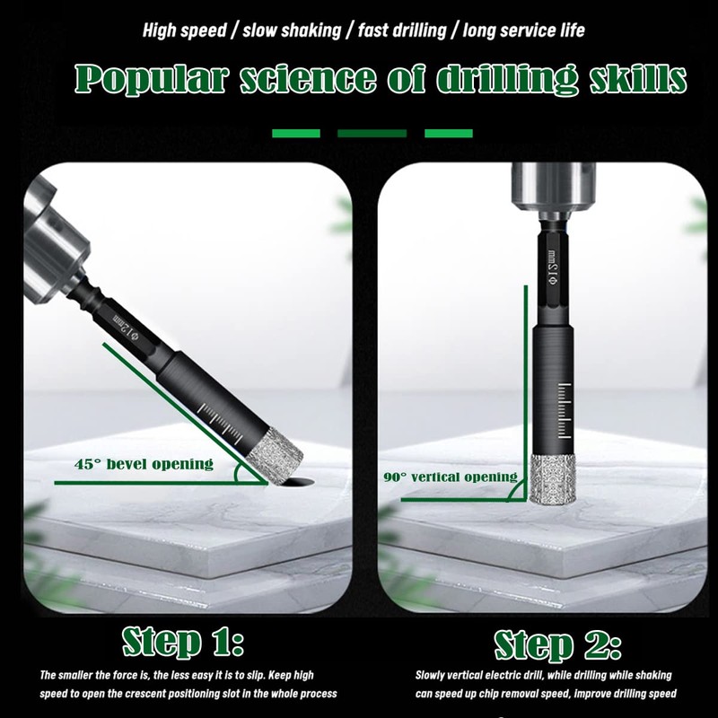JOERIC Black Hex Shank 1/2" Dry Diamond Drill Bit Set,