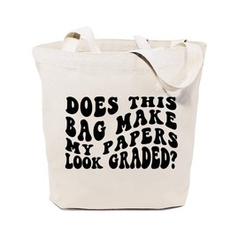 GXVUIS Does This Bag Make My Papers Look Graded Canvas Tote Bag for Women Reusable Grocery Shopping Bags Teacher Funny Gift White