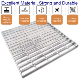 DuuMuut Galvanized Steel Drain Grate, 20x20 Outdoor Drain Cover, B125 Class Channel Grate, Durable Heavy Duty Sewer Grate, Sliver Square Drainage Grate for Concrete Floor (True Size 19.7”x19.7”)