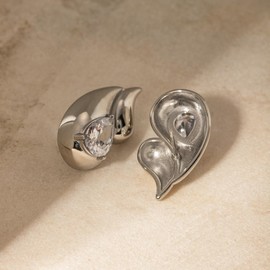 White Cubic Zirconia Stud, SIlver Double Water Drop Tear Drop Faux Diamond Earrings - Jewels by M&W Luxe Homes