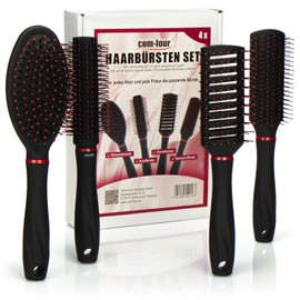 com-four® 4-Piece Styling Set with Various Hair Brushes with Soft Grip - All-Purpose Brush, Round Brush, Skeleton Brush, Sassoon Brush (04-Piece Set)