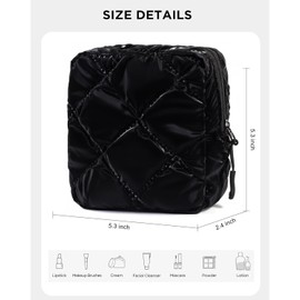 Quilted Makeup Bag Puffy Cosmetic Bag Cute Puffer Travel Toiletry Bag for Women, Small Makeup Pouch for Purse Quilted Cosmetic Pouch for Essentials Toiletries, Birthday Gift for Women (Mini Black)